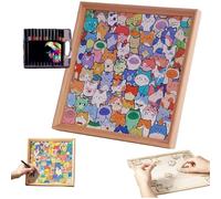 Wooden Coloring Puzzles Cats - Paintable Wooden Puzzles, DIY Wood Cat Puzzle Frame, HD Printed Pattern for Home Decoration and Self-Made Gift (24colors)