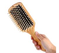 Wooden Combs Anti-Static Round Wood Pins Hair Scalp Care Cushion Airbag Massage Hairbrush with Handle Design 2 Colors (Black)