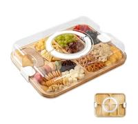 Wooden Cutting Board - Serving Tray | Cheese Board with a Clear Lockable Lid and Handle | Reusable Wooden Compartment Tray with Lid | Chopping Boards for Kitchen | Wood Cutting Boards Kitchen