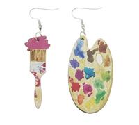 Wooden Dangle Multicolour, Lightweight, Asymmetric Charm Earrings Women Girls Paint Brush Perfect for Birthdays, Weddings & Daily Wear