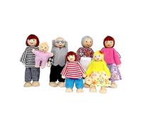 Wooden Doll House Family Dress-up Characters, Family Role-Play Dress-up Characters Grandpa, Grandma, Mom, Dad, Children, Baby Family of 7