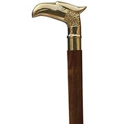 Wooden Eagle Shaped Walking Stick - 37" Vintage "Ebony" Brown Sheesham Wood Decorated with Golden Handle Walking Stick for Men and Women. Wooden Decorative Canes and Walking Sticks