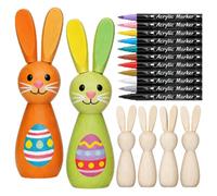 Wooden Easter Bunny - Madera de 9 cm 200 g, kit de pintura de Pascua, 8 conejos con 12 colores y cepillo | Acabado suave, Creative DIY Craft Set, Bunny Paint Kit for Home Decor, Office Desk, Art