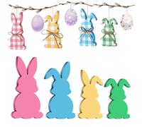 Wooden Easter Bunny - Tiered Tray Bunny Decor, Wooden Rabbit Sign with Farmhouse Pattern, Solid Wood Grid with Display Feature, Holiday Table Decor and Spring Accent, Easter Home Decoration