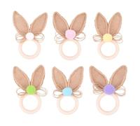 Wooden Easter Napkin Rings 6 Pack | Wood & Burlap, 5.3in x 3.5in, Bunny Ear Design | Bohemian Rabbit Napkin Holders for Spring Birthday Wedding Party Table Decor