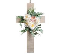 Wooden Easter Sign - 3D Floral Wreath for Holiday Decor | Long-Lasting Religious Centerpiece with Rustic Charm & Handcrafted Accent for Indoor Living Room, Outdoor Porch and Seasonal Celebration