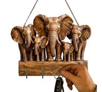 Wooden Elephant Key Holder - Organizador decorativo de gancho de pared, compacto para ahorrar espacio | Gancho para colgar en la pared de la puerta de entrada baño cocina apartamento abrigo chaqueta