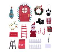 Wooden Fairy Door - Red and Green Rainbow Elf Door Kit, Christmas Decorative Scene Doors for Wall | Holiday Ornament Craft Supplies, Stick On Entry Doors, Seasonal Indoor Outdoor Decor, Festive