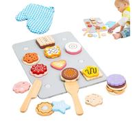 Wooden Food Toys, Educational Cookie Play Set, 11,42 x 8,27 x 0,24 pulgadas, Cute Kitchen Props, Smooth Handcrafted Finish, Colorful Postre Shapes for Kids and Toddler, Wood Color