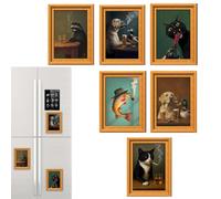 Wooden Fridge Magnet, 3D Frame Refrigerator Magnets Set, 3.15x2.36 Inches Decorative Kitchen Magnets 6 Pieces Animal Pattern Wooden Artistic Cute for Dorm Apartment Home Kitchen Bedroom Dining
