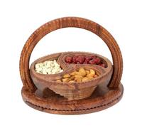 Wooden Fruit Basket - With Handle Divided Snack Tray Nut Bowl Storage Box