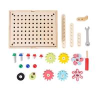 Wooden Gear Building Set | Colorful Cog Nut Construction Blocks Learning Toy | Educational Fine Motor Development Activity | Suitable Preschoolers Creative Problem Solving Playroom