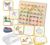 Wooden Geoboard & Peg Board for Toddlers - 2-in-1 Montessori Fine Motor Skills Toys with 49 Pegs & 60 Pattern Cards - Graphical Educational Math Learning & Color Sorting Travel Game for Kids 3+