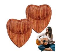Wooden Guitar Picks, Heart-Shaped Anti-Slip Ukulele Strummers, Solid Wood Smooth Grip Set of 2, Durable Picks for Bass, Acoustic, and Electric Guitar Players