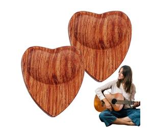 Wooden Guitar Picks, Heart-Shaped Anti-Slip Ukulele Strummers, Solid Wood Smooth Grip Set of 2, Durable Picks for Bass, Acoustic, and Electric Guitar Players