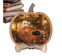 Wooden Halloween Pumpkin Puzzle - Ghost Ornament Display with Base