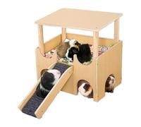 Wooden Hamster House, Double Layer Habitat Playground with Ladder, Small Animal Shelter Cage Accessories for Chinchillas, Rabbits, herrets, Gerbils, Durable Wood, 1800 g
