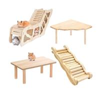 Wooden Hamster Playground Set 4 Pc Climbing Tunnel Ladder Toy