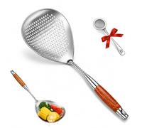 Wooden Handle Stainless Steel Skimmer, Spider Strainer with Extended Heat-Resistant Wooden Handle, 17.7 inch Skimmer Spoon Stainless Steel (1Pcs)
