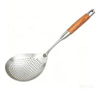 Wooden Handle Stainless Steel Skimmer Spoon, Slotted Strainer for Frying, Deep Fry Scoop with Fine Mesh Design for Pasta, Noodles, Dumplings and Cooking Use (Medium)
