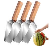 Wooden Handle Triangle Watermelon Cutter Slicer Tool Stainless Steel Fruit Cutter for Home Kitchen Camping Picnic (3Pcs)