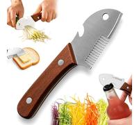 Wooden Handled Household Scallion Slicer,Multifunctional Butter Cutter Vegetable Peeler,3-In-1 Vegetable Peeler With Bottle Opener & Scallion Shredder,Kitchen Tool for Fruit Potato Pumpkin (1PC)