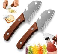 Wooden Handled Household Scallion Slicer,Multifunctional Butter Cutter Vegetable Peeler,3-In-1 Vegetable Peeler With Bottle Opener & Scallion Shredder,Kitchen Tool for Fruit Potato Pumpkin (2PCS)