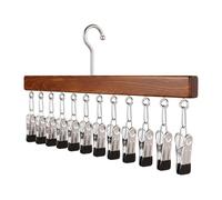 Wooden Hangers - Skirt Clip Holder, 12 Clip Pants & Hat Organizer with Strong Grip, Multi Function Closet Hanger for Jeans Shorts Hats Trousers Scarves Slacks Clothes