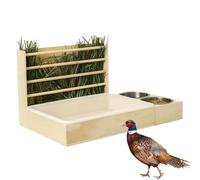 Wooden Hay Feeder - Bunny Feeding Station, 2 Bowls Grass Holder with Toilet, Anti-Waste Small Animal Dispenser, Hamster Chinchilla Food Storage, Compact Pet Feeder for Cage Setup