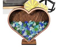Wooden Heart Display Case, Seashell Storage Organizer, 5.51x4.72 Inch Decorative Specimen Container with Clear Lid, Wood Collection Case, Display Box with Coastal Style, Home Decor for Coral Starfish