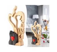 Wooden Heart Love Eternal Desktop Sculpture, Couple Kissing Statue, Wood Ornaments, Love Art Ornaments for Home Decorations Gift