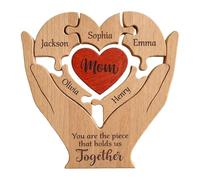Wooden Heart Puzzle - Family Table Signs, 5.91x5.91x0.71 Inch Interlocking Wood Sculpture with Hand-Carved Detail, Mothers Day Keepsake, Rustic Home Ornament, Desktop Art Display for Gatherings