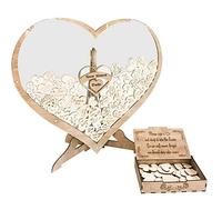 Wooden Heart Wedding Guest Book with Stand Vintage Love Message Box for Weddings Party Baby Showers Graduations