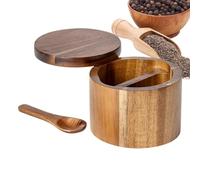 Wooden Jar - Container for Meal Prep | Premium Acacia Canister with Magnetic Cover and Scooping Tool, Table Storage Counter Display Keeper for Pepper Sugar Seasoning Use