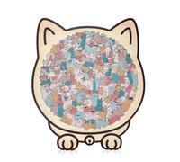 Wooden Jigsaw Puzzle - Animal Shape Wood Puzzle 135 Pieces | This 135-piece Wooden Cat-shaped Puzzle Features Morandi-colored Accents, Intricate Cat-themed Pieces, A 3D Cat Design, And U