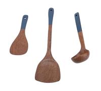 Wooden Kitchen Utensils Set with Hanging Holes | Non - Scratch Spatula & Soup Ladle | Safe for Nonstick Cookware | Easy Care & Space Saving Storage (Type 1)