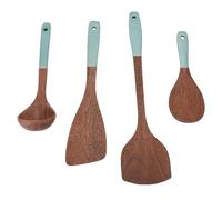Wooden Kitchen Utensils Set with Hanging Holes | Non - Scratch Spatula & Soup Ladle | Safe for Nonstick Cookware | Easy Care & Space Saving Storage (10PCS)