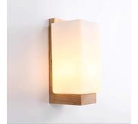 Wooden Light, Minimalist Solid Wood with Glass Lampshade E27 Lamp Creative Interior Wall Lamps Living Room Bedroom Bedside Balcony(B)