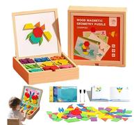 Wooden Magnetic Pattern Block Puzzle Set,280pcs Tangram Puzzles Blocks+18 Question Types (540 question)+8 Scene Cards+2 Pens, Montessori Tangram Educational, Geometric Shapes Puzzle Toys (220pcs)