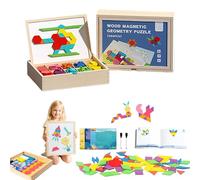 Wooden Magnetic Pattern Block Puzzle Set - Montessori Brain Blocks, Creative Magnetic Puzzle with 280pcs Pattern Blocks, 8 Scene Cards, Pens, Inspiring Play & Joyful Learning (280pc)