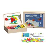 Wooden Magnetic Pattern Block Puzzle Set with 280pcs Tangram Puzzles Blocks+18 Question Types (540 question)+8 Scene Cards+2 Pens, Geometric Shapes Puzzle Toys, for Girls & Boys (220 pcs)