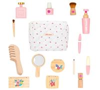 Wooden Makeup Toy Set for Kids, Interactive Pretend Beauty and Hair Salon Kit with Safe Wooden Accessories, Role Play Toy for Toddler Girls Ages 3 Present for Birthday or Playtime