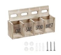Wooden Money Box Transparent Wooden - Give Save Spend Box for Children,Hall