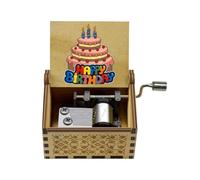 Wooden Music Box Happy Birthday Melody Box, Engraved Hand Crank Vintage Mu