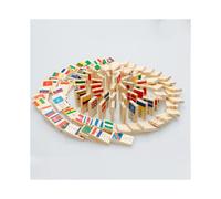 Wooden National Flag Domino Building Blocks Set Geography Educational Toys for Kids