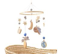 Wooden Nursery Hanging Decor, Crib Mobile, 360 Rotating Soothing Mobile, Planet and Spaceship Pattern, Ideal for Visual Stimulation, Sleep & Travel Use 20.08x9.45 Inches