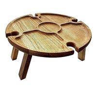 Wooden Outdoor Folding Picnic Table Picnic Table Snack Table Outdoor Beer Picnic Table with Glass Holder Outdoor Food Wine Table for Garden Travel Beach Table