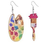 Wooden Paint Brush Earrings, Artsy Teacher Jewelry, 2x1 Inches Drop with Natural Finish, Lightweight Painted Timber Ornament, Creative Accessory with Boho Style, Fashion Gift for Birthdays and Travel