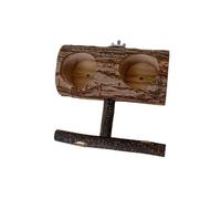 Wooden Parrot Perch Feeder Stand | Natural Double Hole Food Bowls | Bird Feeding Station with Nail-Trimming Bar | Hanging Cage Accessory For Small Parakeets
