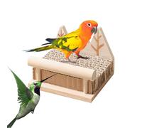 Wooden Parrot Perch Toy With Corrugated Foraging Paper | 3.8x3.4x3 Inch Shredding Play Stand | Small Bird Cage Chewing Activity Station | Lovebird Cockatiel Enrichment Accessory
